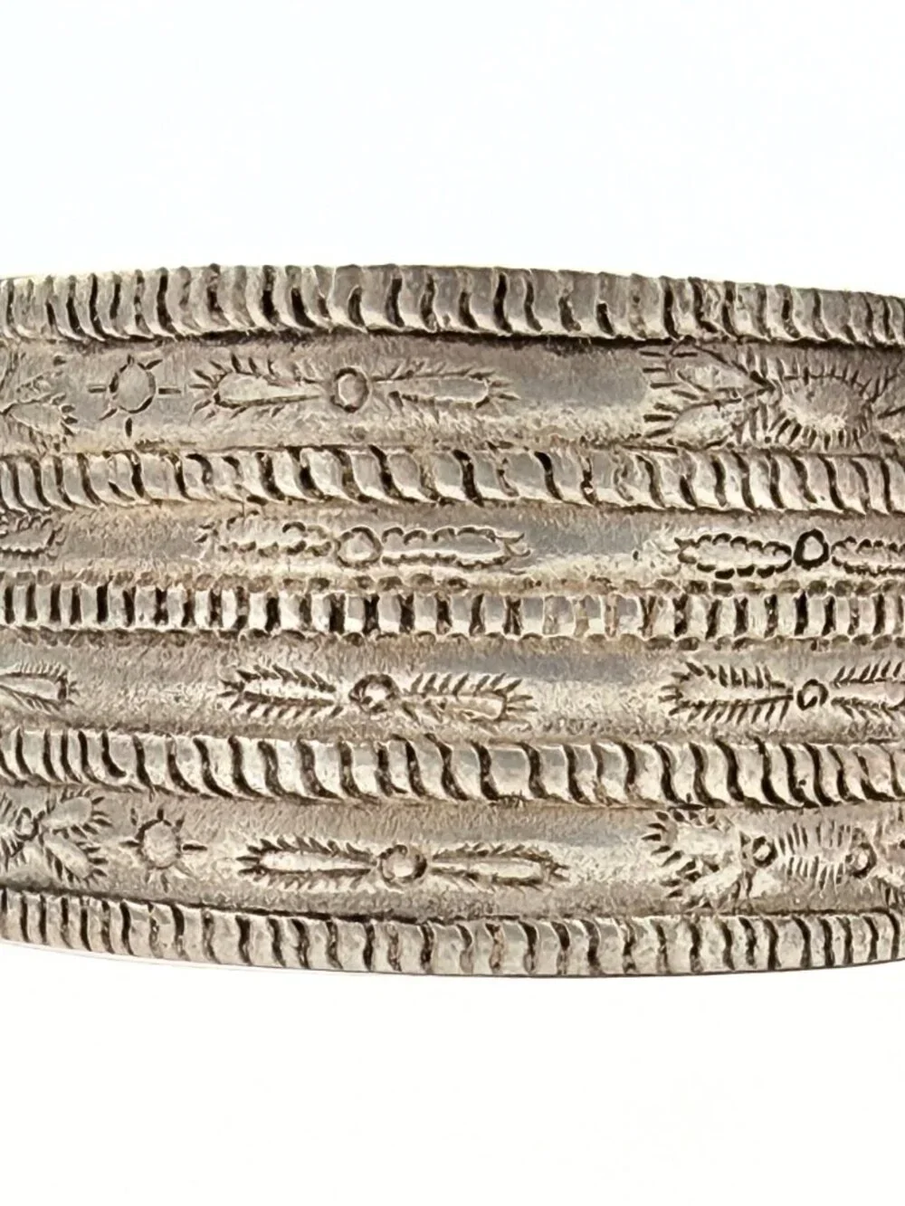 Native American Navajo Hand Stamped Wide Multi Row Sterling Silver Cuff Bracelet